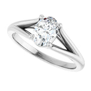 14K White Gold Split Shank Oval Engagement Ring with 1 CT Center and Claw Prong Setting