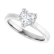 14K White Gold Tapered Band Ring with 1/2 CT Heart Diamond and Minimal 3-Prong Setting