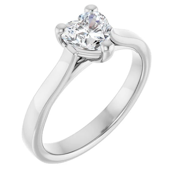 14K White Gold Tapered Band Ring with 1/2 CT Heart Diamond and Minimal 3-Prong Setting