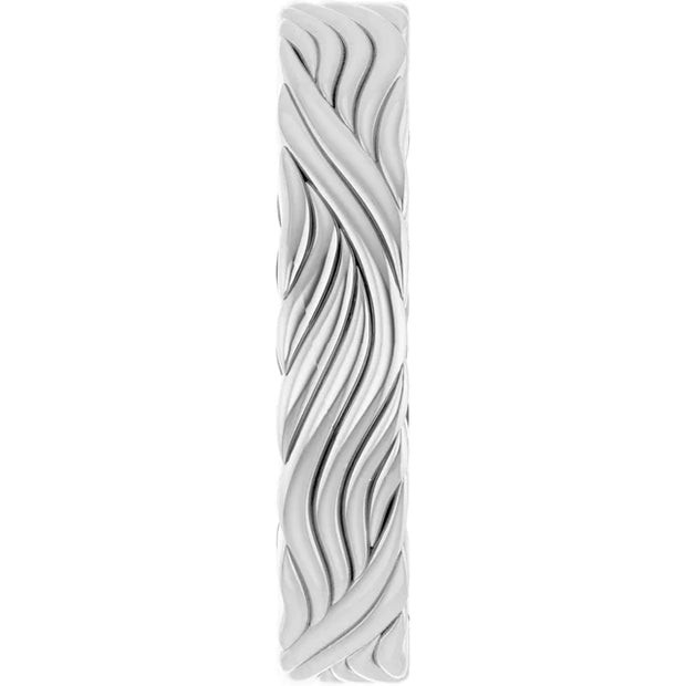 14K White Gold Wave-Pattern Sculptural Wedding Band
