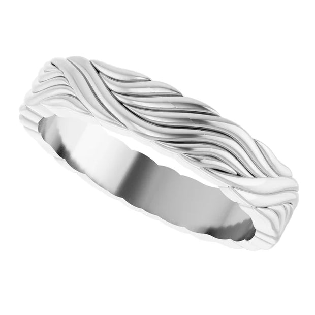 14K White Gold Wave-Pattern Sculptural Wedding Band
