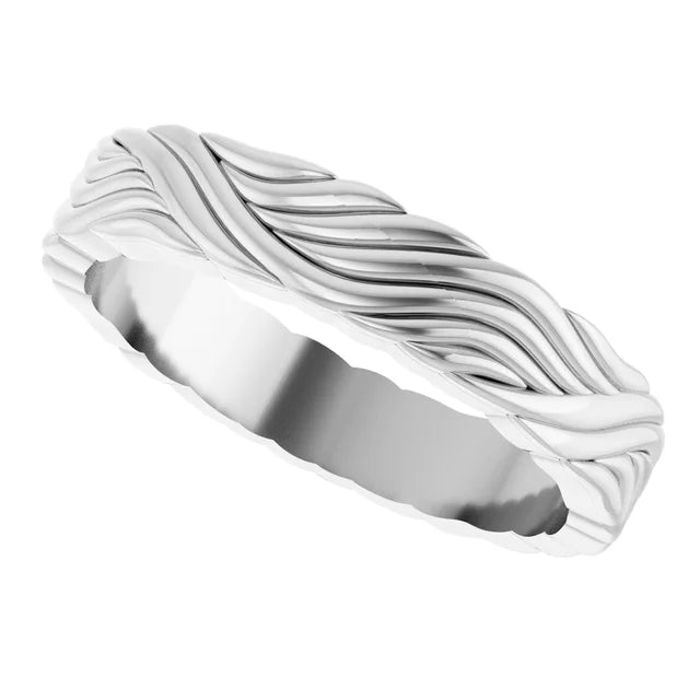 14K White Gold Wave-Pattern Sculptural Wedding Band