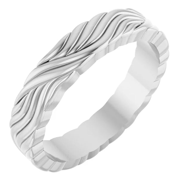 14K White Gold Wave-Pattern Sculptural Wedding Band
