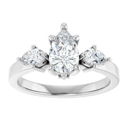 14k White Gold 1/2 CTW Pear-Shaped Diamond Three-Stone Ring with Tapered Band