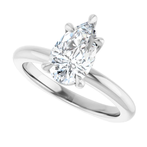 14k White Gold 1 1/2 CT Pear-Shaped Diamond Solitaire Ring with Claw-Prong Setting