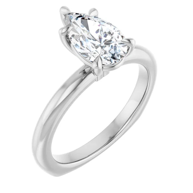 14k White Gold 1 1/2 CT Pear-Shaped Diamond Solitaire Ring with Claw-Prong Setting