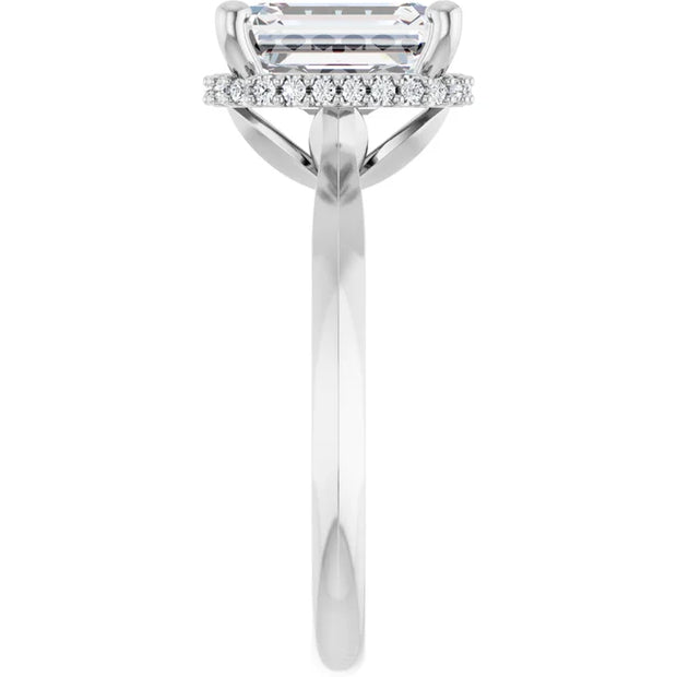 14k White Gold 1 1/4 CT Emerald-Cut Diamond Engagement Ring with Scalloped Diamond Halo
