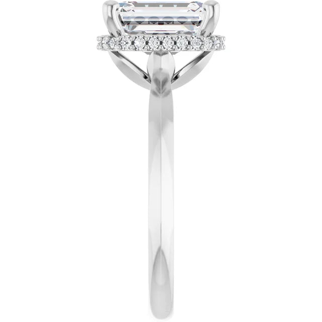 14k White Gold 1 1/4 CT Emerald-Cut Diamond Engagement Ring with Scalloped Diamond Halo