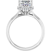 14k White Gold 1 1/4 CT Emerald-Cut Diamond Engagement Ring with Scalloped Diamond Halo