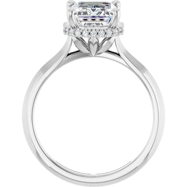 14k White Gold 1 1/4 CT Emerald-Cut Diamond Engagement Ring with Scalloped Diamond Halo