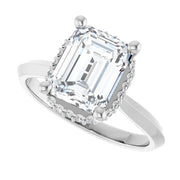 14k White Gold 1 1/4 CT Emerald-Cut Diamond Engagement Ring with Scalloped Diamond Halo