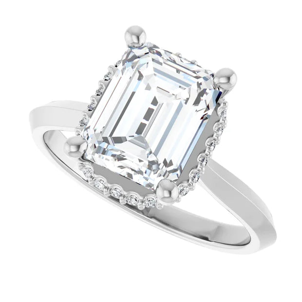 14k White Gold 1 1/4 CT Emerald-Cut Diamond Engagement Ring with Scalloped Diamond Halo
