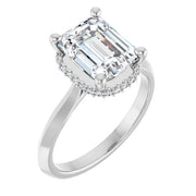 14k White Gold 1 1/4 CT Emerald-Cut Diamond Engagement Ring with Scalloped Diamond Halo