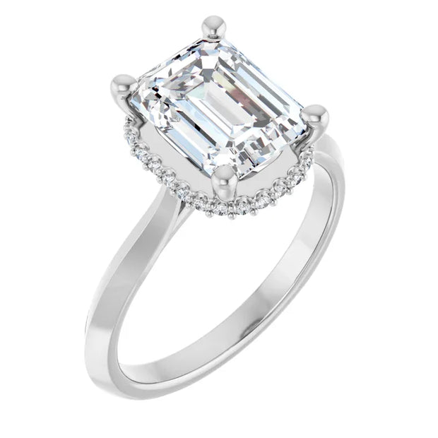 14k White Gold 1 1/4 CT Emerald-Cut Diamond Engagement Ring with Scalloped Diamond Halo