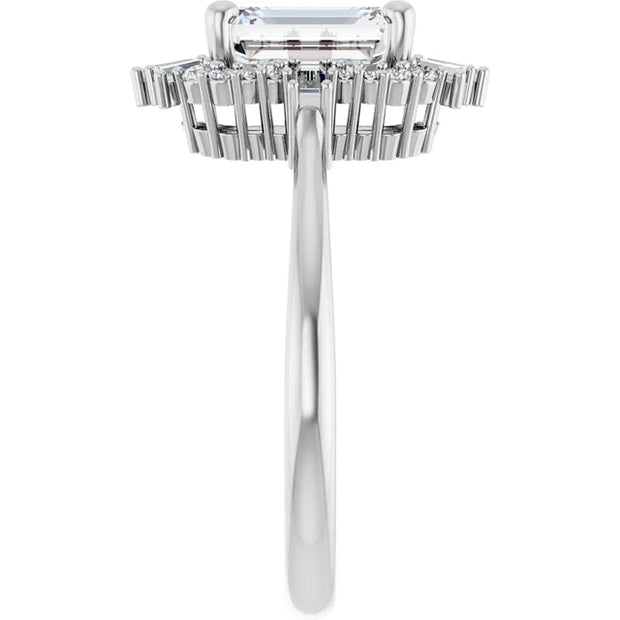 14k White Gold 1 1/4 CT Emerald-Cut Diamond Halo Ring with Mixed Diamond Accents