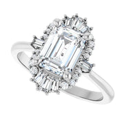 14k White Gold 1 1/4 CT Emerald-Cut Diamond Halo Ring with Mixed Diamond Accents