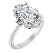 14k White Gold 1 1/4 CT Emerald-Cut Diamond Halo Ring with Mixed Diamond Accents