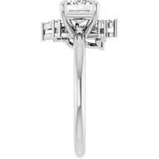 14k White Gold 1 1/4 CT Emerald-Cut Diamond Ring with Asymmetric Cluster Accent
