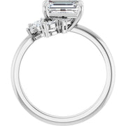 14k White Gold 1 1/4 CT Emerald-Cut Diamond Ring with Asymmetric Cluster Accent