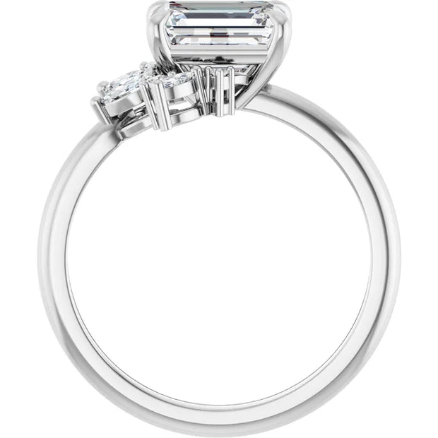 14k White Gold 1 1/4 CT Emerald-Cut Diamond Ring with Asymmetric Cluster Accent