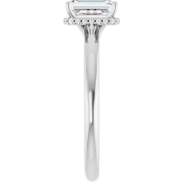 14k White Gold 1 1/4 CT Emerald-Cut Diamond Ring with Pavé Halo Detail