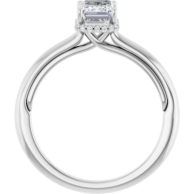 14k White Gold 1 1/4 CT Emerald-Cut Diamond Ring with Pavé Halo Detail