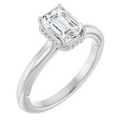 14k White Gold 1 1/4 CT Emerald-Cut Diamond Ring with Pavé Halo Detail