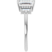 14k White Gold 1 1/4 CT Emerald-Cut Diamond Ring with Tapered Baguette and Round Diamond Accents