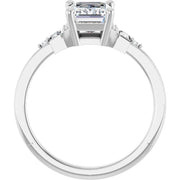 14k White Gold 1 1/4 CT Emerald-Cut Diamond Ring with Tapered Baguette and Round Diamond Accents