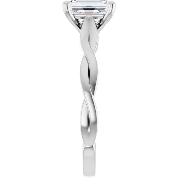 14k White Gold 1 1/4 CT Emerald-Cut Diamond Ring with Twisted Band Design