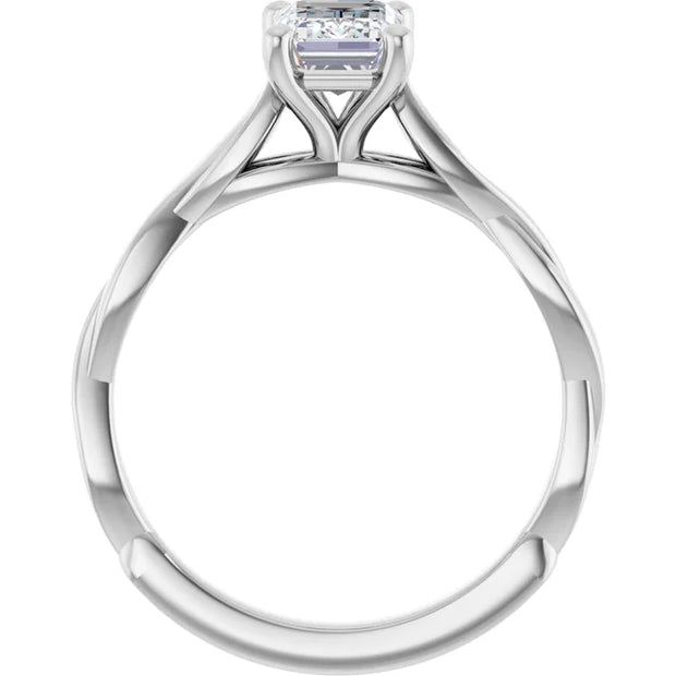 14k White Gold 1 1/4 CT Emerald-Cut Diamond Ring with Twisted Band Design