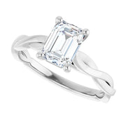 14k White Gold 1 1/4 CT Emerald-Cut Diamond Ring with Twisted Band Design