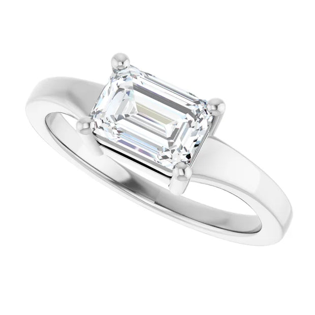 14k White Gold 1 1/4 CT Emerald-Cut Diamond Solitaire Ring with Bold Tapered Band