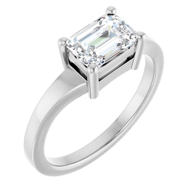 14k White Gold 1 1/4 CT Emerald-Cut Diamond Solitaire Ring with Bold Tapered Band