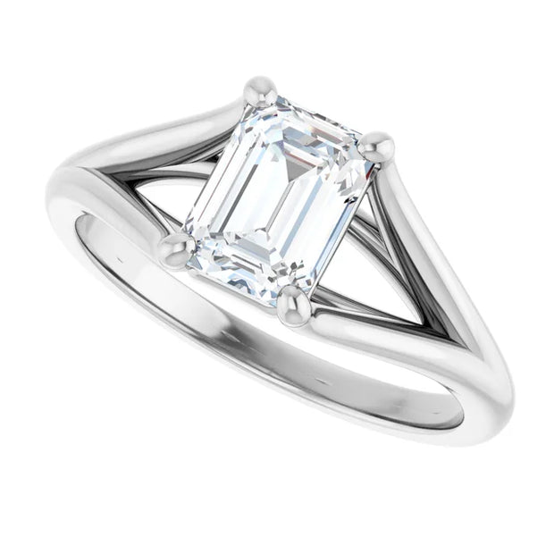 14k White Gold 1 1/4 CT Emerald-Cut Diamond Solitaire Ring with Split Shank
