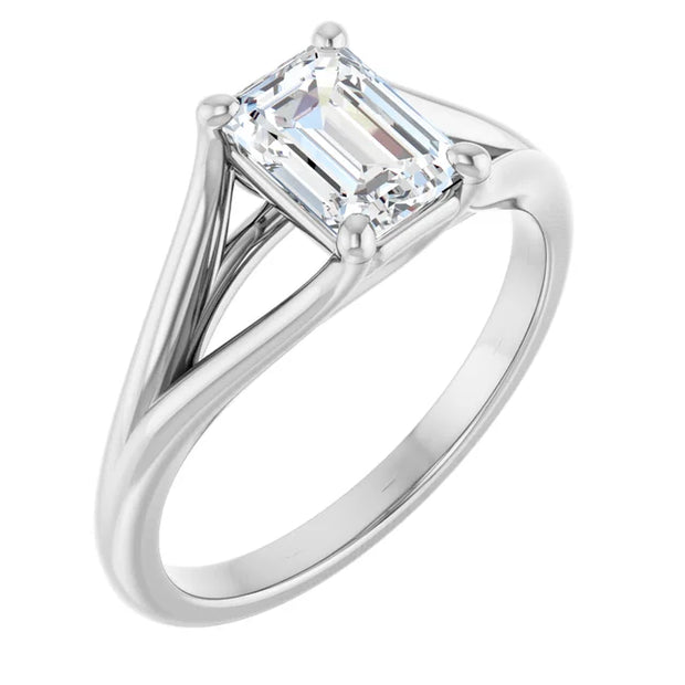 14k White Gold 1 1/4 CT Emerald-Cut Diamond Solitaire Ring with Split Shank