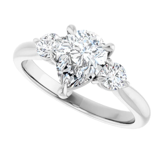 14k White Gold 1 1/4 CTW Pear-Shaped Diamond Three-Stone Ring