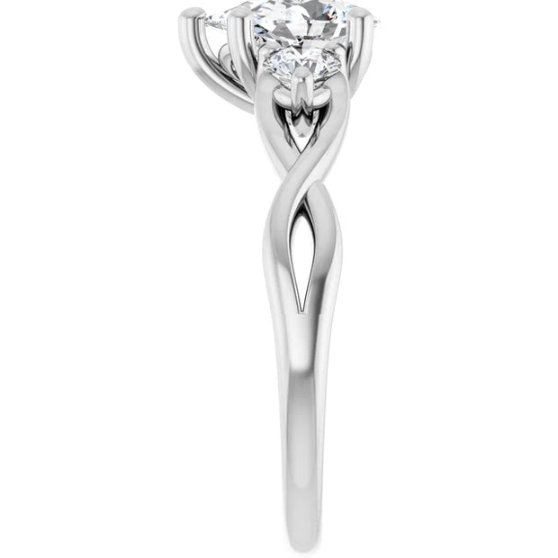 14k White Gold 1 1/5 CTW Pear-Shaped Diamond Three-Stone Ring with Twisted Shoulder Design