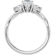 14k White Gold 1 1/5 CTW Pear-Shaped Diamond Three-Stone Ring with Twisted Shoulder Design