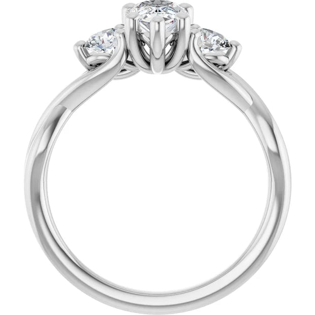 14k White Gold 1 1/5 CTW Pear-Shaped Diamond Three-Stone Ring with Twisted Shoulder Design