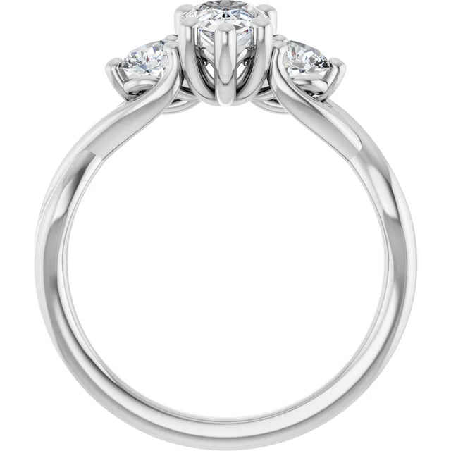 14k White Gold 1 1/5 CTW Pear-Shaped Diamond Three-Stone Ring with Twisted Shoulder Design