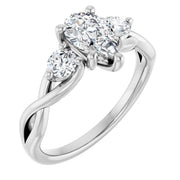 14k White Gold 1 1/5 CTW Pear-Shaped Diamond Three-Stone Ring with Twisted Shoulder Design