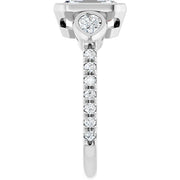 14k White Gold 1 3/4 CTW Bezel-Set Emerald-Cut Diamond Ring with Pear Accents and Pave Band