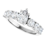 14k White Gold 1 3/4 CTW Pear-Shaped Diamond Ring with Graduated Accents
