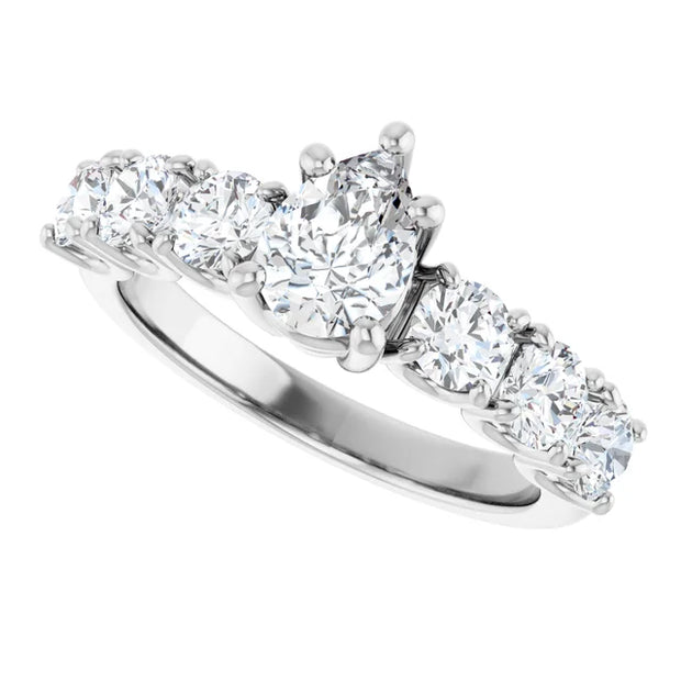 14k White Gold 1 3/4 CTW Pear-Shaped Diamond Ring with Graduated Accents