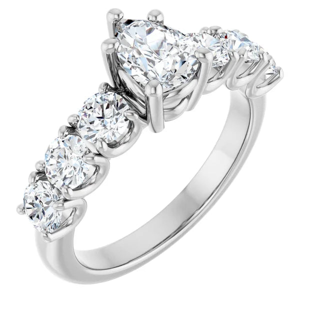 14k White Gold 1 3/4 CTW Pear-Shaped Diamond Ring with Graduated Accents