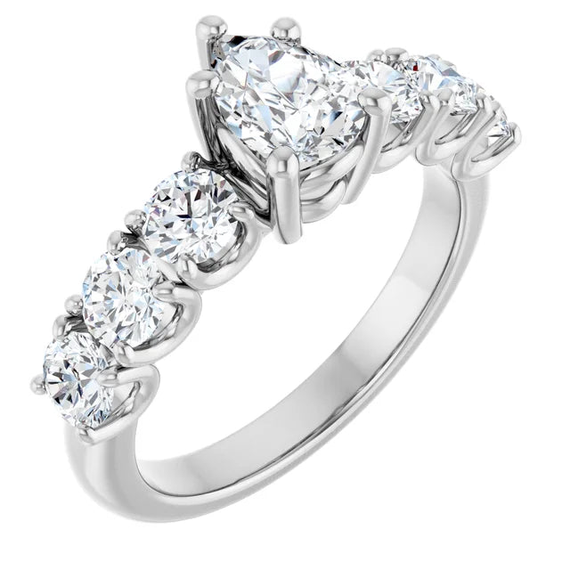 14k White Gold 1 3/4 CTW Pear-Shaped Diamond Ring with Graduated Accents
