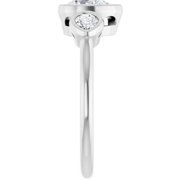 14k White Gold 1 3/4 CTW Pear-Shaped Diamond Three-Stone Ring with Bezel Settings