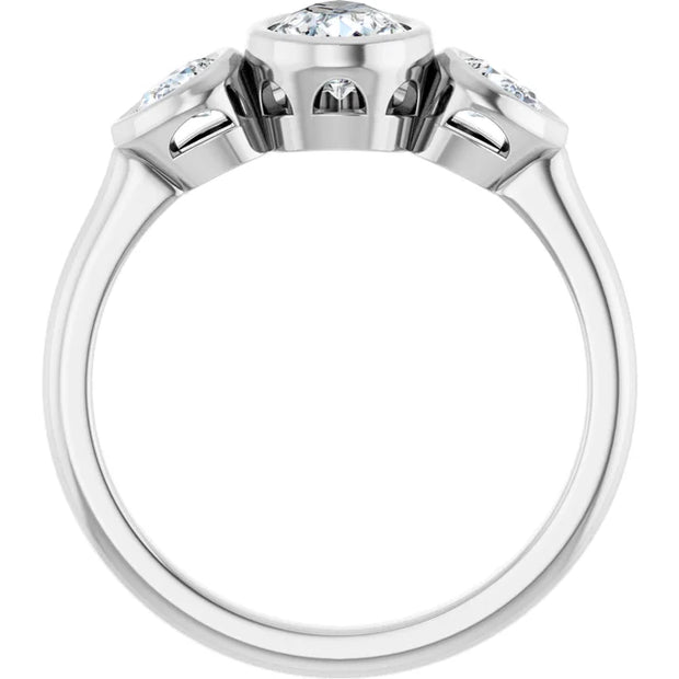 14k White Gold 1 3/4 CTW Pear-Shaped Diamond Three-Stone Ring with Bezel Settings