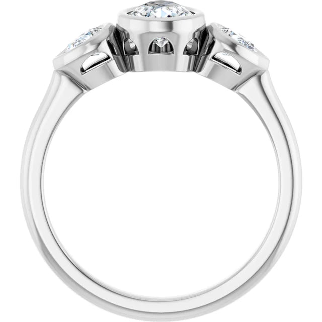 14k White Gold 1 3/4 CTW Pear-Shaped Diamond Three-Stone Ring with Bezel Settings